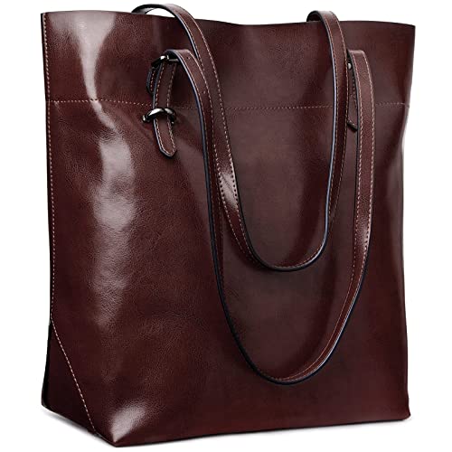 S-Zone Vintage Genuine Leather Tote Shoulder Bag Handbag Big Large Capacity, Coffee, Large