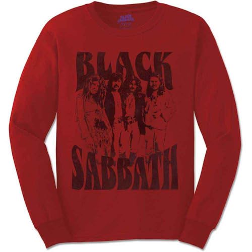 T-Shirt Black Sabbath manches longues en coton rouge avec finitions haut de gamme