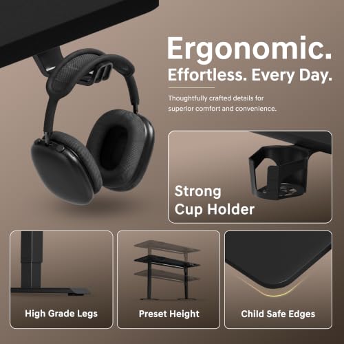 Image of Velocity Electric Height Adjustable Desk | No Split No Cut | 80 Kg Weight Capacity | 5 Year Warranty | Sit-Stand Table | 18mm One Piece Desk | 3 Memory Preset (Matt Black, Table top - 140cm)