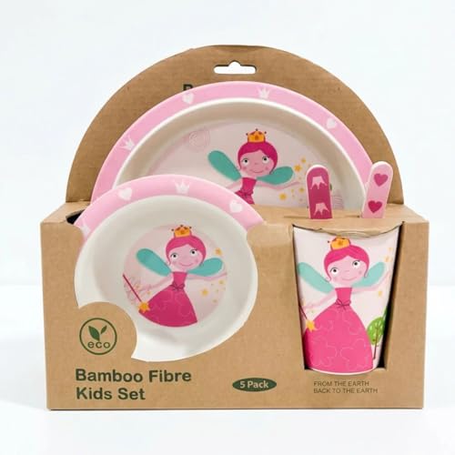 Image of Bamboo Kids Feeding Set of 5 |Kids Crockery Set Tableware |Baby Utensils and Dishes Set | Eco-Friendly |Organic & Natural (Fairy)