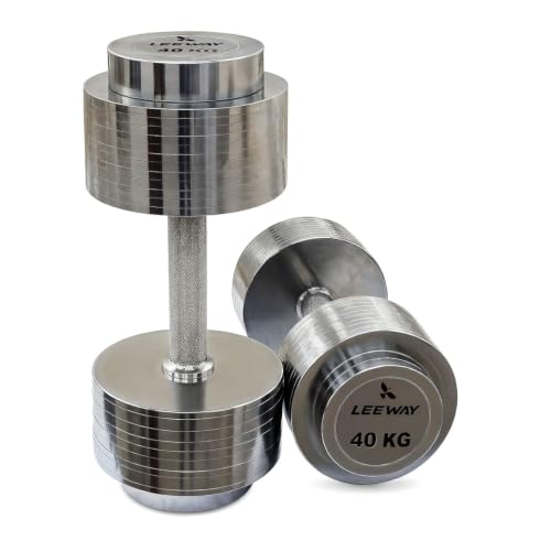 Image of Leeway Steel Dumbbell Set 50 Kg x 2 | Chrome Dumbbells for Home Gym | Rust-Resistant Non-Slip Grip | Strength Training Metal Dumbbell Set | Iron Dumbell | Round Dumble (50kg X 2 = 100kg Chrome)