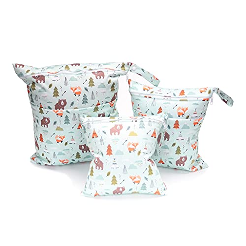 Egurs 3 stycken/set blöjväska med återanvändbart tyg wetbag våtväskor arrangör väska för spädbarn blöjor, smutsiga kläder och andra tillbehör att bära