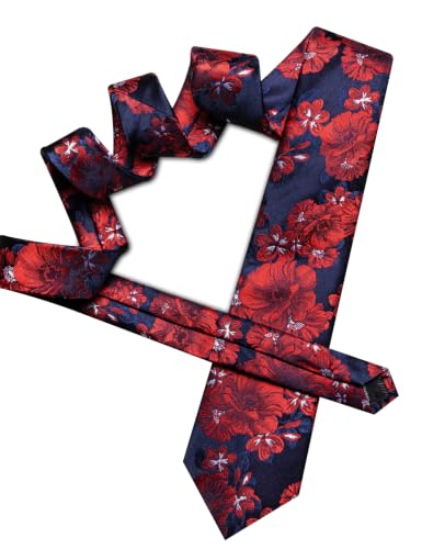 Image of Barry.Wang Flower Ties for Men Silk Woven Floral Tie Sets Necktie Handkerchief Cufflinks Wedding Party