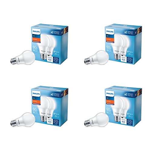 Image of PHILIPS LED Basic Frosted Non-Dimmable A19 Light Bulb - EyeComfort Technology - 800 Lumen - Soft White (2700K) - 10W=60W - E26 Base - Indoor - 8-Pack