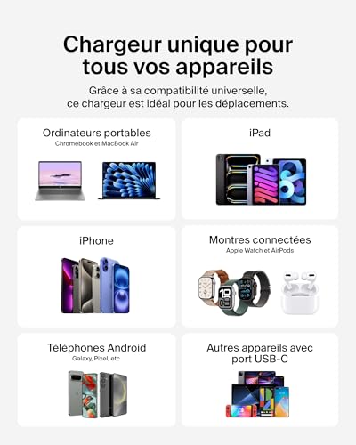 Belkin BoostCharge Chargeur Secteur Compact 45 W, USB-C PD, Recharge Rapide, pour Tous Les modèles de l'iPhone 17, iPhone 16, iPhone 15, Samsung Galaxy, Google Pixel, iPad, AirPods, etc. - Noir