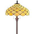 Capulina Tiffany Floor Lamp 2-Light 16x16x63 Inches Antique Amber Beads Style Stained Glass Industrial Dark Bronze Pole Standing Reading Light for Living Room Bedroom Home Office