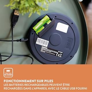 Lenco CD-300 - Lettore CD portatile Walkman - Bluetooth Diskman - CD Walkman - funzione MP3 - Antishock - batteria 2 x 2000mAh - cuffie - cavo di ricarica micro USB - nero