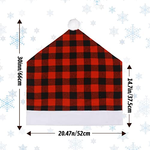 Foimas Christmas Santa Hat Chair Covers,4Pcs Buffalo Plaid Christmas Dining Chair Back Slipcover For Christmas Kitchen Home Decoration Supply #TOP2