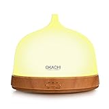 OKACHI GLIYA Essential Oil Diffuser 200ml Aromatherapy Cool Mist Aroma Humidifier (Up to 6H Use, Mist Control, Waterless Auto Shut-Off, 3 Timer Settings, 7 Color LED Lights, Dark Wood Grain, BPA-free)