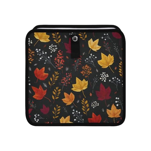 Image of Car Trash Can Organizer Bin with Adjustable Strap for Back Front Seat Console Waterproof Leakproof Collapsible Portable 8.66 Inch Autumn Leaf Pattern Black