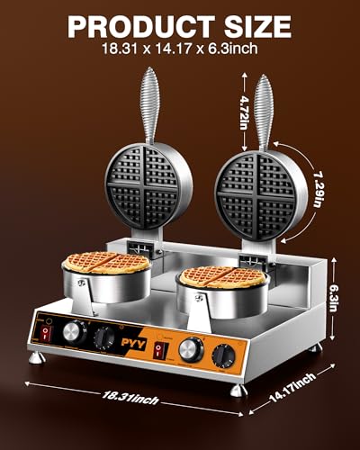 Image of PYY Commercial Waffle Maker - Double Waffle Maker, Non-stick Electric Chaffle Maker for Restaurant Party Food Stall, Large, Stainless Steel