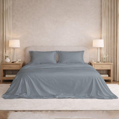 Image of Filbert Satin Bedsheet with 2 Pillow Covers | 92x108 in |300 TC | Midnight Luxe Satin Dreams Collection for Double Bed King Size | UltraSatin Premium Bedding Set | Coin Grey