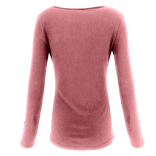 Milaode Winter Coats For Women, Elegant Wide Sleeve Pullover For Women Christmas Short College Knit Deep Neck Sweater Slim Lace Up Solid Color Stretch Sweater Woman Pink #TOP4
