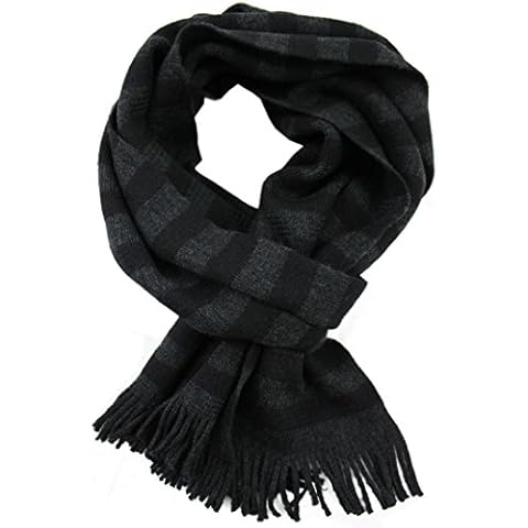 Bufanda de punto rayas Raschelschal de moda gris negro 100% lana (Merino) Cover