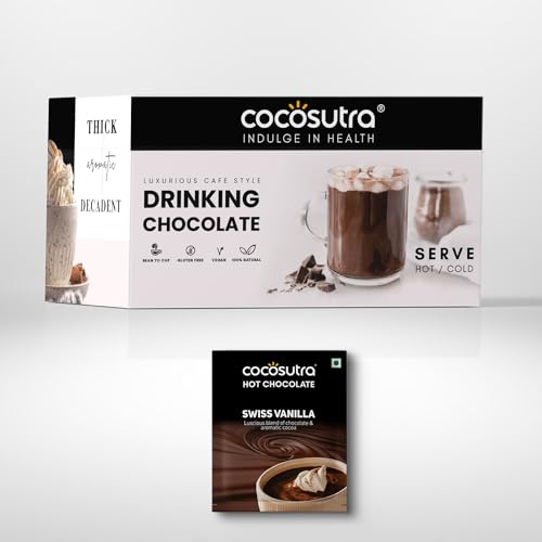 COCOSUTRA Drinking Chocolate Mix | Swiss Vanilla | 20 Single-Serve Sachets (20g Each) | Vegan & Gluten Free | No Preservatives | Enjoy Hot or Cold | R