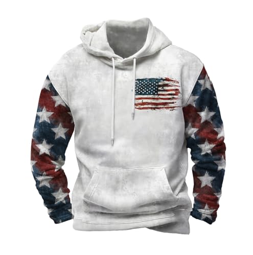 Men's American Flag Print Hoodie Patriotic Graphic Sweatshirt Long Sleeve Vinatge Oversized Lightweight Streetwear Top