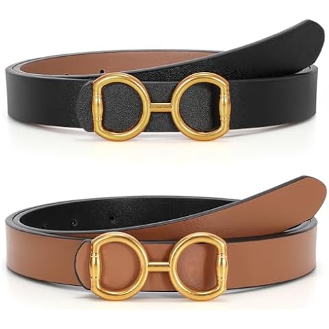 LEACOOLKEY Reversible Leather Belt with Gold Buckle Cover