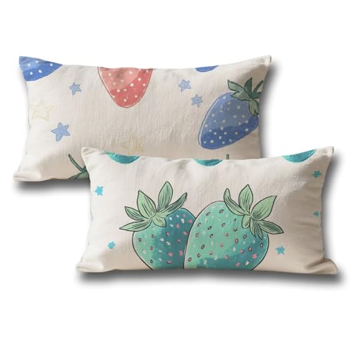 Funda Cojin 30x50 Juego de 2, Cojines Fresa Lino Protector Almohada, Impresión a Doble Cara, Rectangular Funda Almohada para Sofá Dormitorio Hogar, Halloween Decoracion Otoño Cojines, Azul D-303