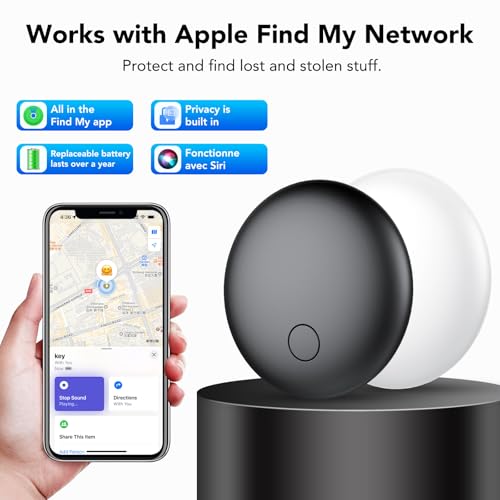 Image of Air Tracker Tags 4-Pack, Item Finders Work for Apple Find My APP(iOS Only) Tracker Tags for Keys, Luggage, Backpack etc,Replaceable Battery Last 1 Year, IP67 Waterproof Round Tag with Holder Keychain