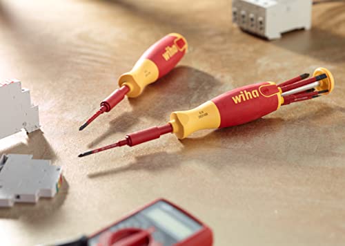 Wiha 28393 Insulated Slim Line Precision Pop Up Screwdriver Set, Slotted, 7-Piece, Red & Klein Tools 32308 Multi-Bit Stubby Screwdriver, Impact Rated 8-In-1 Adjustable Magnetic Tool With Phillips #TOP3
