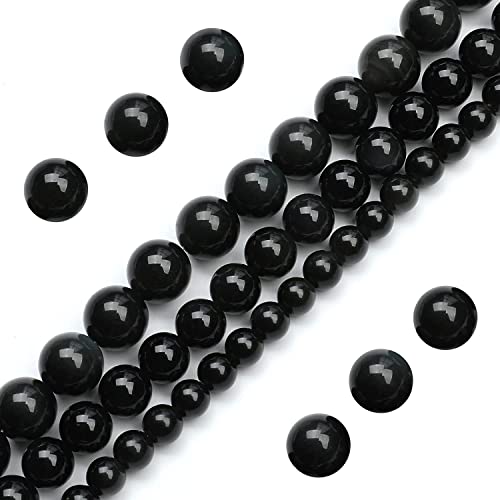Image of 51pcs Natural Beads Round Gemstone Beads Obsidian Loose Beads for Jewelry Making 8 MM || Feng Shui || Gemstone || Reiki || Healing || ओब्सीडियन