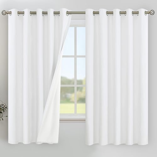 Image of YoungsTex White Linen Blackout Curtains for Bedroom 63 Inch Length, Thermal Insulated Window Drapes Extra Wide with Grommet Full Room Darkening for Winter Living Room, 2 Panels, 60 X 63 Inch