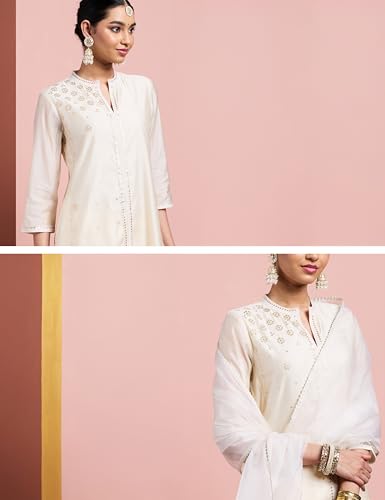Image of Amazon Brand - Myx Women's A-Line Kurta Set with Organza Dupatta (Available in Plus Sizes)