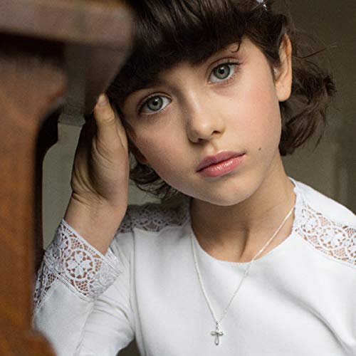 Sterling Silver Rounded Cherish Cross Necklace For Girls, Dainty Teen Jewelry. Perfect First Communion Gifts For Girls, Baptism Gifts, Birthday Gift, Sweet 164