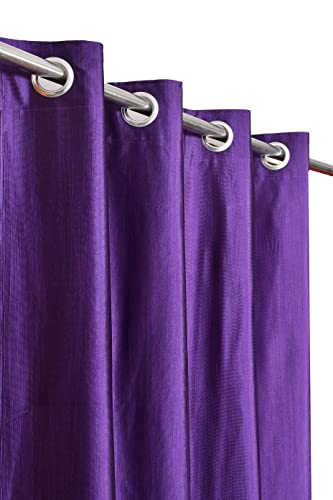 Image of DEVSANG Polyester 2 Print and 1 Plain Curtains Set of 3, Purple&White 8 Feet