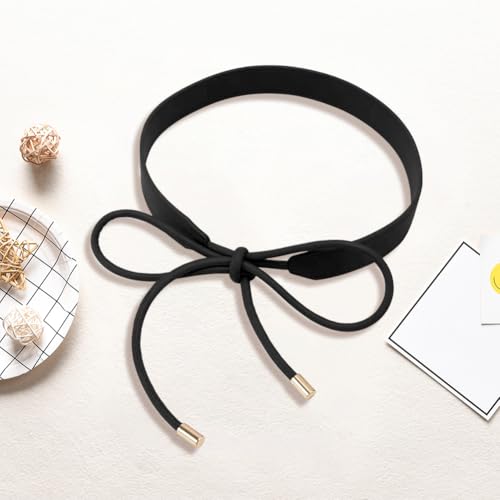 Women Boho Skinny Dress Belt PU Leather Tie Knot Waistband Cord Fashion Knotted Thin Waist Rope Belt Decoration Accessoties for Women Dresses Coat Sweater 1.8 Yards (Black)3