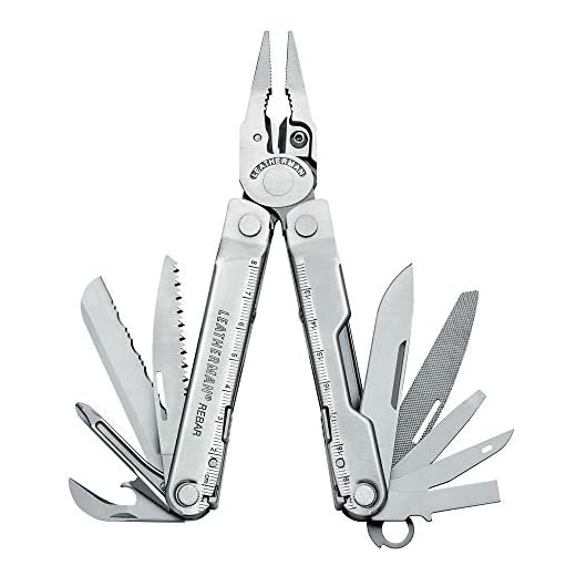 Leatherman Rebar - Multiherramienta con 17 herramientas de bloqueo, herramienta multiusos para bricolaje y camping, hecha en EE.UU., de acero inoxidable, en plata y una funda de nylon
