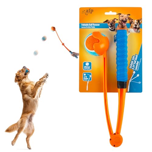 ALL FOR PAWS 25“ Dog Ball Thrower, Upgraded Foldable Tennis Ball Fetch Thrower for Dogs, Dog Ball Launcher Toy for Medium & Large Dog, Soft and Comfortable Tennis Fetch Handle, 2.5 Inch Ball Included