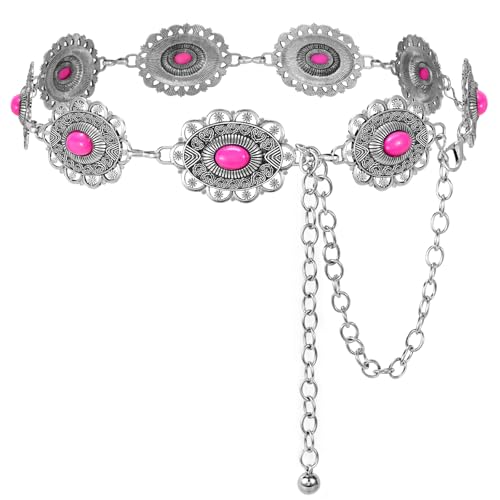 XZQTIVE Women Boho Chain Belts For Dresses Jeans Western Cowgirl Waist Links Belt Adjustable Metal Concho Belt