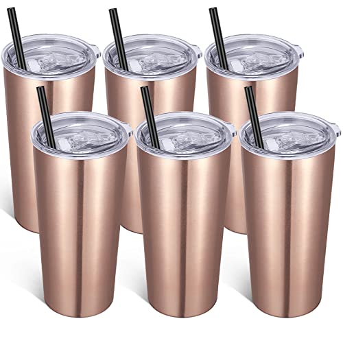 Image of VEGOND 20oz Tumbler Bulk with Lid and Straw 6 Pack, Stainless Steel Vacuum Insulated Tumbler, Double Wall Coffee Cup Travel Mug, Rose Gold