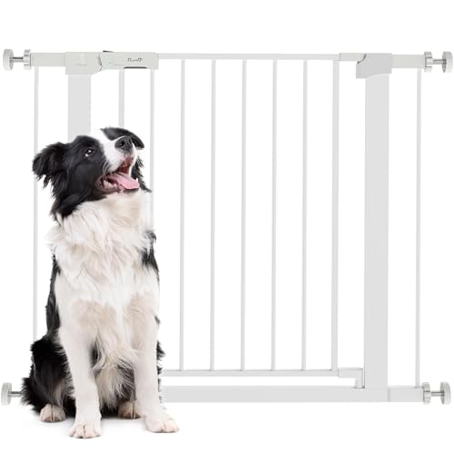 PawHut Cancelletto di Sicurezza per Cani con Fissaggio a Pressione, Cancellino per Cani Estensibile 76-97cm per Scale e Porte, Bianco