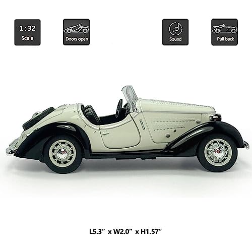 Image of DEOXY 1:32 Scale Vintage Car Die-Cast Metal Pullback Car Toy with Friction Powered, Lights, and Sounds for Kids Boys and Girls Children (White)