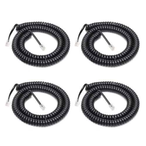 Uvital Telephone Phone Handset Cable Cord, Coiled Length 1.2 to 8.5 Feet Uncoiled Landline Phone Handset Cable Cord RJ9/RJ10/RJ22 4P4C(Black,4 PCS)