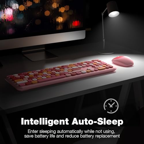 Image of KNOWSQT Wireless Keyboard and Mouse Combo, Pale Pink Full-Sized 2.4G Silent Keycap Colorful Keyboards, USB Dongle Plug Play, for Laptop, Windows, PC, Computer, Desktop