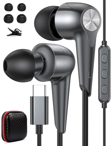 USB C Earbuds Wired Headphones with Mic for iPhone 17 16e 16 15 iPad Air Pro for Samsung Z Flip Fold 7 for Galaxy S26 Ultra S25 for Pixel 10A 8 7 for Oneplus Type-C in-Ear Volume Control Sport Headset