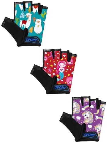 Image of Boao 3 Pairs Kids Half Finger Bike Gloves