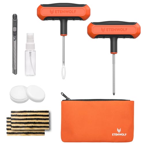 ETENWOLF Flat Tire Repair Kit with Plugs 16 Pcs, Heavy Duty Tire Plug Kit for Car, Motorcycle, ATV, Jeep, Truck, Tractor (Vivid Orange)