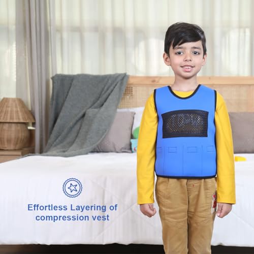 Image of Abley's Kids Weighted Vest for Sensory Integration - Calming Deep Pressure Sensory Vest for Autism, SPD, ADHD - Adjustable Neoprene Body Wrap with 6 Removable Weights - Blue, Small (0.9 KG)