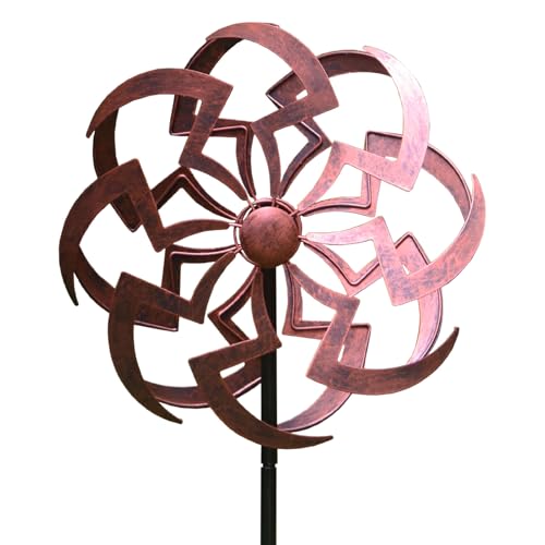 Garden Wind Spinner Outdoor Decor, Dual Rotating Blades Kinetic Sculpture with Artistic Geometric Design, Durable Metal Yard Art 63x13 Inch