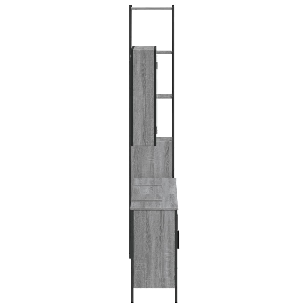 SYDE Set Armario de Baño 4 Pzas Madera Contrachapada Gris Sonoma | Con Espejo y Estante, Acero Recubierto, Patas Ajustables, Fijación a Pared