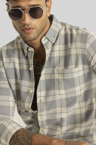 Image of SNITCH Beacon Light Grey Checks Linen Shirts