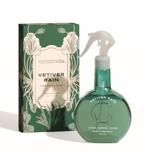 Image of Goodmelts Room & Linen Spray | Long-Lasting Room Freshener for Instant Refresh | Ideal for Bedroom, Living Room, Bathroom, Offices & Spas | Alcohol-Free | 2,000 Sprays | Vetiver Rain