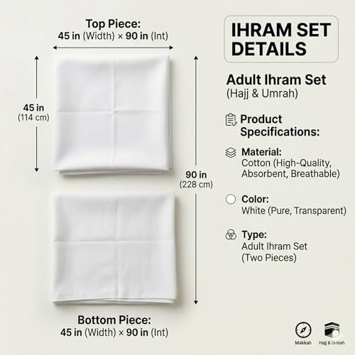 Image of Premium Ihram /Ehram /Ahram for Adults | Pure Cotton | Essential Attire for Hajj and Umrah | Premium Imported Quality | Soft and Cool Fabric
