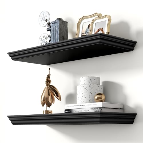 Image of 24 Inch Floating Shelves for Wall, 9.3 inchD Crown Molding Wood Display Shelf