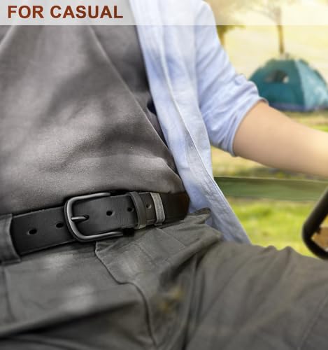 Image of BULLIANT Men belt 2Pack, Grain Leather Belt For Gift Men Casual Dress Jeans 1 3 /8 Gift Boxed(Black /Orange Brown,34 inch-36 inch Waist Adjustable)