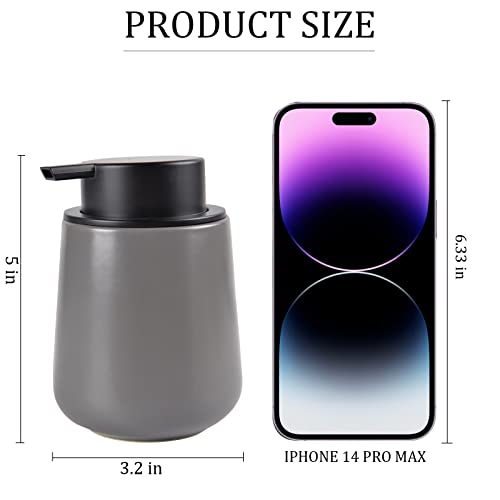 Chezmax Foam Hand Dispenser 12Oz, Ceramic Foaming Dish Soap Dispenser With Press Pump, Hand Dispenser For Bathroom Kitchen Countertop, Refillable Foam Dispenser For Essential Oil Gray #TOP4